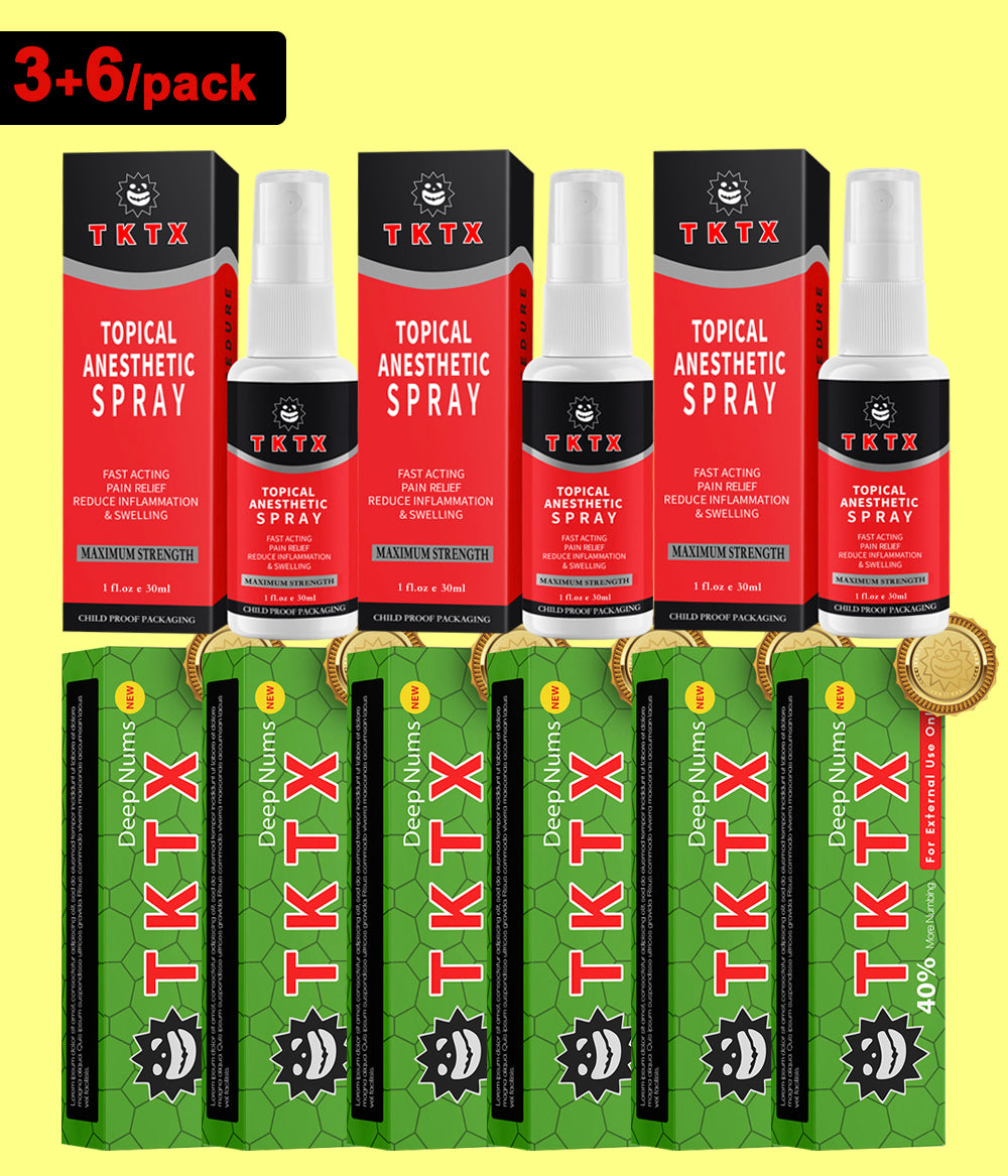 3 Pieces TKTX Spray 1.0 fl.oz/pcs & 6 Pieces Green 40% TKTX 0.35oz/pcs